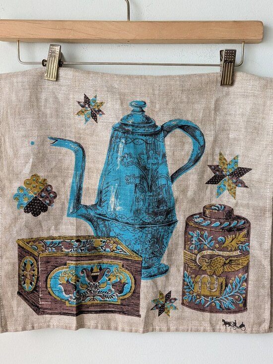 Vintage Other - vintage TEAPOT & CANNISTER linen kitchen tea towel